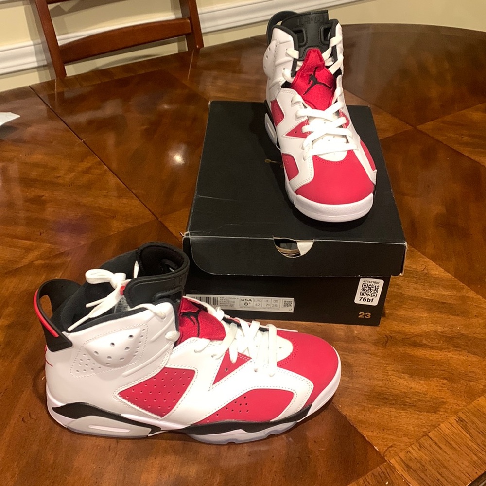 Air Jordan 6 RETRO White/Carmine-Black. Men’s size 8.5